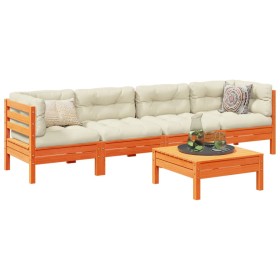 Set de sofás jardín 5 pzas con cojines madera pino marrón cera by vidaXL, Garden sets - Ref: Foro24-3299283, Price: 419,11 €,...