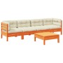 Set de sofás jardín 5 pzas con cojines madera pino marrón cera by vidaXL, Garden sets - Ref: Foro24-3299283, Price: 419,11 €,...