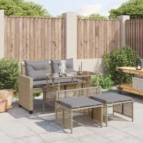 Set sofás jardín 4 pzas y cojines ratán sintético vidrio beige by vidaXL, Modular outdoor sofas - Ref: Foro24-368137, Price: ...