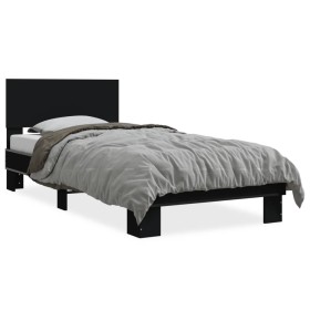 Black engineered wood and metal bed frame 75x190 cm by vidaXL, Beds and slatted bases - Ref: Foro24-845812, Price: 72,66 €, D...