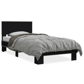 Black engineered wood and metal bed frame 75x190 cm by vidaXL, Beds and slatted bases - Ref: Foro24-845812, Price: 71,96 €, D...