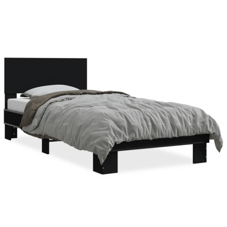Black engineered wood and metal bed frame 75x190 cm by vidaXL, Beds and slatted bases - Ref: Foro24-845812, Price: 72,66 €, D...