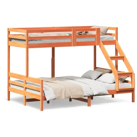 Solid wax brown pine wood bunk bed 80x200/140x200 cm by vidaXL, Beds and slatted bases - Ref: Foro24-3207184, Price: 358,41 €...