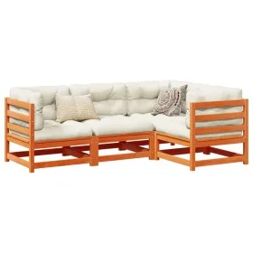 Juego de sofás de jardín 4 pzas madera maciza pino marrón cera by vidaXL, Garden sets - Ref: Foro24-3299409, Price: 268,69 €,...