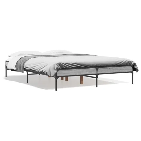 Estructura cama madera ingeniería metal gris Sonoma 135x190 cm de vidaXL, Camas y somieres - Ref: Foro24-845044, Precio: 78,7...