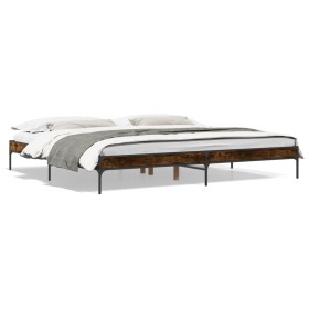 Engineered wood bed frame metal smoked oak 200x200cm by vidaXL, Beds and slatted bases - Ref: Foro24-844998, Price: 116,91 €,...