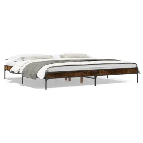 Engineered wood bed frame metal smoked oak 200x200cm by vidaXL, Beds and slatted bases - Ref: Foro24-844998, Price: 115,46 €,...