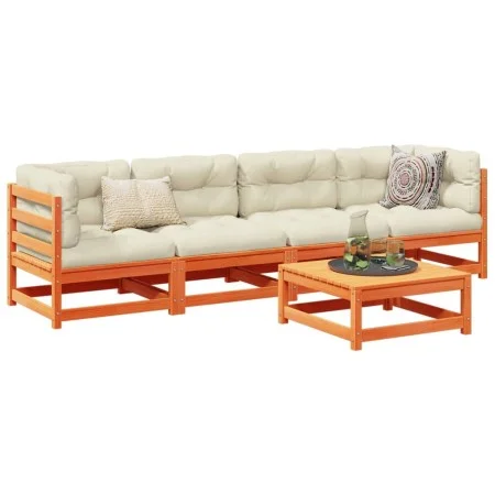 Set de sofás jardín 5 pzas con cojines madera pino marrón cera by vidaXL, Garden sets - Ref: Foro24-3299276, Price: 509,34 €,...