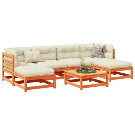 Gartensofa-Set, 7-teilig, mit Kissen, aus braun gewachstem Kiefernholz. von vidaXL, Gartensets - Ref: Foro24-3295823, Preis: ...