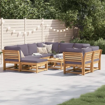 Juego muebles jardín 10 pzas con cojines madera maciza acacia by vidaXL, Modular outdoor sofas - Ref: Foro24-3214319, Price: ...