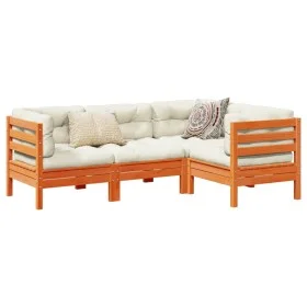 Set de sofás jardín 4 pzas con cojines madera pino marrón cera by vidaXL, Garden sets - Ref: Foro24-3299416, Price: 371,85 €,...