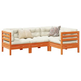Set de sofás jardín 4 pzas con cojines madera pino marrón cera de vidaXL, Conjuntos de jardín - Ref: Foro24-3299416, Precio: ...