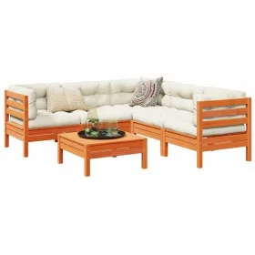 Set de sofás jardín 6 pzas con cojines madera pino marrón cera by vidaXL, Garden sets - Ref: Foro24-3299449, Price: 506,65 €,...