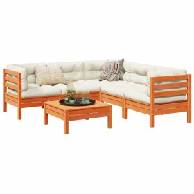Set de sofás jardín 6 pzas con cojines madera pino marrón cera de vidaXL, Conjuntos de jardín - Ref: Foro24-3299449, Precio: ...