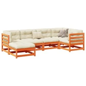Set de sofás jardín 6 pzas con cojines madera pino marrón cera by vidaXL, Garden sets - Ref: Foro24-3299524, Price: 680,56 €,...