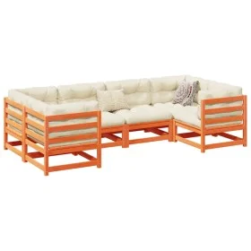 Set de sofás jardín 6 pzas con cojines madera pino marrón cera by vidaXL, Garden sets - Ref: Foro24-3299608, Price: 708,19 €,...