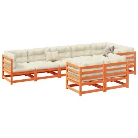 Set de sofás jardín 8 pzas con cojines madera pino marrón cera by vidaXL, Garden sets - Ref: Foro24-3299505, Price: 968,35 €,...