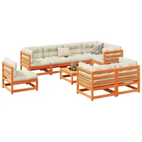 Set de sofás jardín 9 pzas con cojines madera pino marrón cera by vidaXL, Garden sets - Ref: Foro24-3299513, Price: 1,00 €, D...