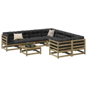 Set de sofás jardín 9 pzas con cojines madera pino impregnada by vidaXL, Garden sets - Ref: Foro24-3299373, Price: 848,92 €, ...