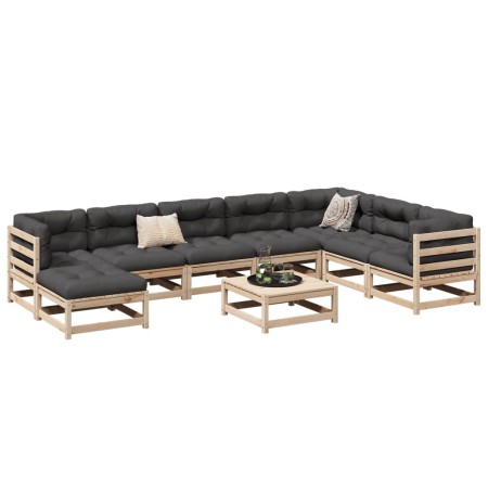 Juego de sofás de jardín 9 pzas con cojines madera maciza pino by vidaXL, Garden sets - Ref: Foro24-3299585, Price: 783,75 €,...