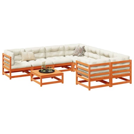 Set de sofás jardín 9 pzas con cojines madera pino marrón cera by vidaXL, Garden sets - Ref: Foro24-3299371, Price: 1,00 €, D...