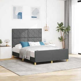 Estructura de cama con cabecera Gris oscuro 160 x 200 cm tela