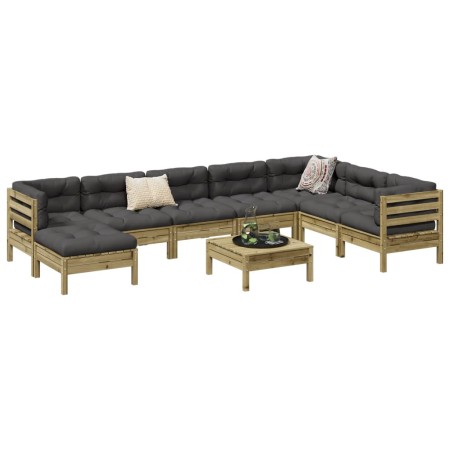 Gartensofa-Set, 9-teilig, mit Kissen, imprägnierte Kiefernholzmöbel von vidaXL, Gartensets - Ref: Foro24-3299591, Preis: 800,...