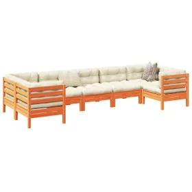 Set de sofás jardín 7 pzas con cojines madera pino marrón cera by vidaXL, Garden sets - Ref: Foro24-3299622, Price: 612,99 €,...