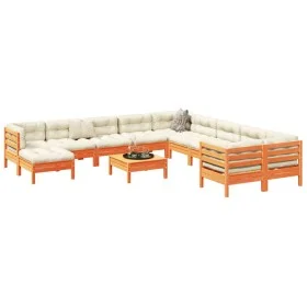 Set de sofás jardín 12 pzas con cojines madera pino marrón cera by vidaXL, Garden sets - Ref: Foro24-3299655, Price: 998,90 €...