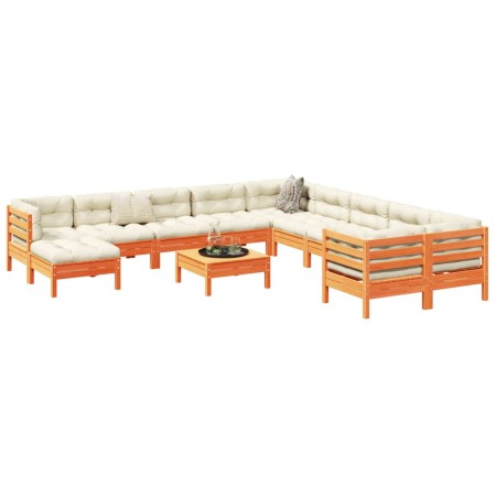 Set de sofás jardín 12 pzas con cojines madera pino marrón cera by vidaXL, Garden sets - Ref: Foro24-3299655, Price: 1,00 €, ...