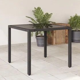 Mesa de jardín superficie de vidrio ratán PE negro 90x90x75 cm by vidaXL, Garden tables - Ref: Foro24-365586, Price: 108,88 €...