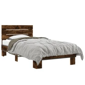 Engineered wood bed frame metal smoke oak 75x190 cm by vidaXL, Beds and slatted bases - Ref: Foro24-845749, Price: 72,55 €, D...