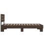 Estructura cama madera ingeniería metal marrón roble 90x190 cm