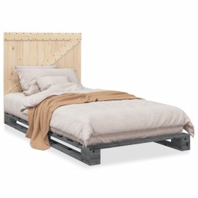 Estructura de cama con cabecero madera de pino gris 100x200cm