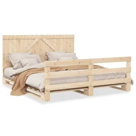 Bed frame with solid pine wood headboard 200x200cm by vidaXL, Beds and slatted bases - Ref: Foro24-3281561, Price: 301,24 €, ...