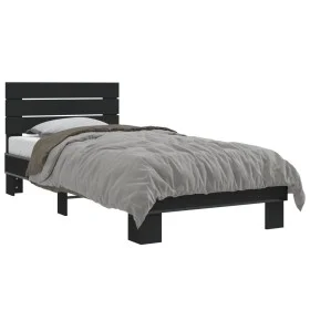 Engineered wood and black metal bed frame 90x200 cm by vidaXL, Beds and slatted bases - Ref: Foro24-845742, Price: 95,25 €, D...