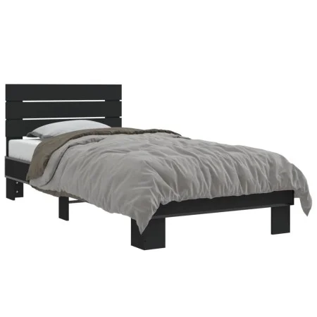 Engineered wood and black metal bed frame 90x200 cm by vidaXL, Beds and slatted bases - Ref: Foro24-845742, Price: 95,25 €, D...