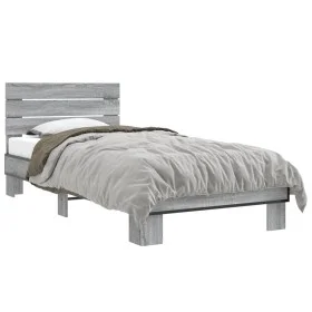 Estructura cama madera ingeniería metal gris Sonoma 100x200 cm de vidaXL, Camas y somieres - Ref: Foro24-845740, Precio: 79,9...