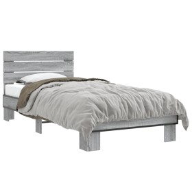 Estructura cama madera ingeniería metal gris Sonoma 100x200 cm