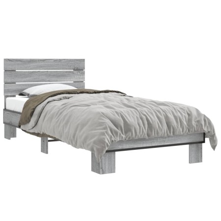Sonoma gray metal engineered wood bed frame 100x200 cm by vidaXL, Beds and slatted bases - Ref: Foro24-845740, Price: 72,59 €...