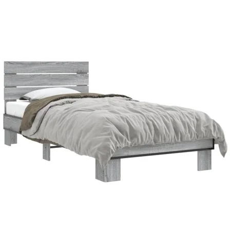 Sonoma gray metal engineered wood bed frame 100x200 cm by vidaXL, Beds and slatted bases - Ref: Foro24-845740, Price: 79,93 €...