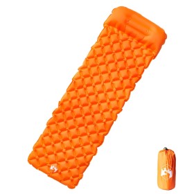 Colchón de camping inflable con almohada 1 persona naranja