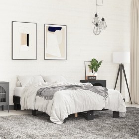 Engineered wood and black metal bed frame 135x190cm by vidaXL, Beds and slatted bases - Ref: Foro24-845892, Price: 82,73 €, D...