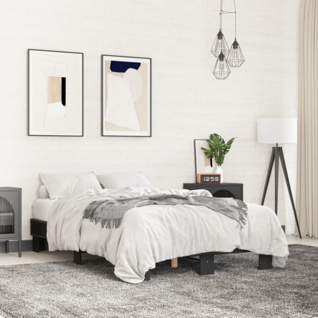 Estructura de cama madera de ingeniería y metal negro 135x190cm de vidaXL, Camas y somieres - Ref: Foro24-845892, Precio: 82,...