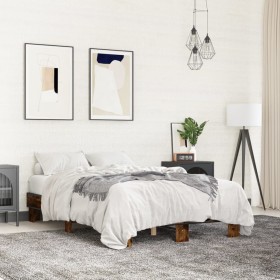 Engineered wood bed frame metal smoked oak 140x190cm by vidaXL, Beds and slatted bases - Ref: Foro24-845899, Price: 97,84 €, ...
