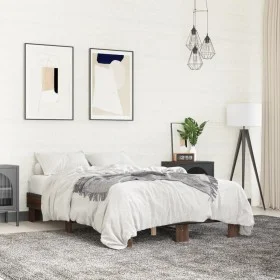 Oak brown metal engineered wood bed frame 140x190 cm by vidaXL, Beds and slatted bases - Ref: Foro24-845901, Price: 100,22 €,...
