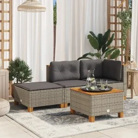 Gartenhocker und Kissen aus grauem synthetischem Rattan 63,5x56x32 cm. von vidaXL, Hocker für den Außenbereich - Ref: Foro24-...