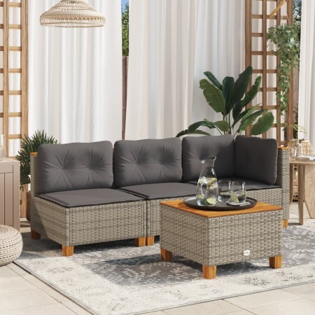 Sofá de jardín sin reposabrazos con cojines ratán PE gris by vidaXL, Outdoor sofas - Ref: Foro24-365906, Price: 106,26 €, Dis...