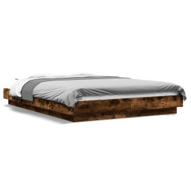 Estructura cama con luces LED madera roble ahumado 140x200 cm de vidaXL, Camas y somieres - Ref: Foro24-3281102, Precio: 181,...