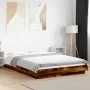 Bed frame with LED lights smoked oak wood 140x200 cm by vidaXL, Beds and slatted bases - Ref: Foro24-3281102, Price: 179,23 €...